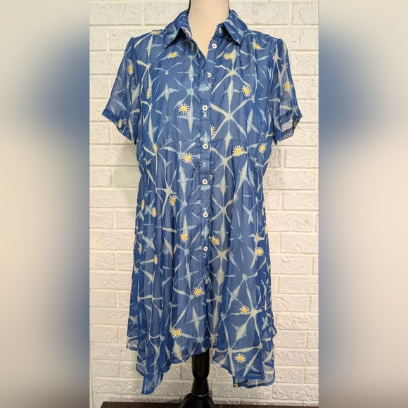 NWT Urban Outfitters UO Sheer Daisy Babydoll Dress SZ Large Embroidered Button - Picture 1 of 8